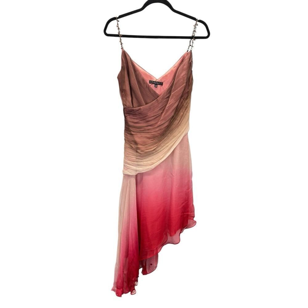 Vintage Y2K 100% Silk Ombre Fairy Dress Chain Strap Asym Midi 8 - Picture 3 of 16